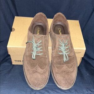 Clarks Men's Brown Suede Oxfords with Green Laces